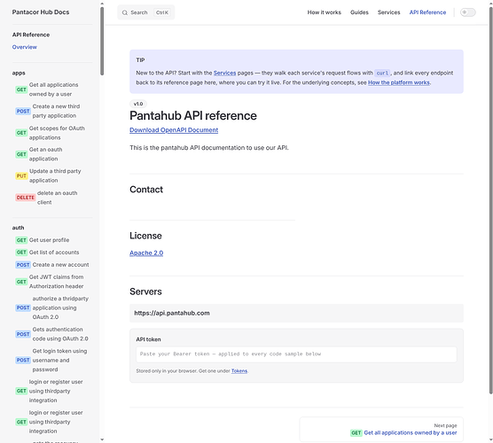 Live API reference