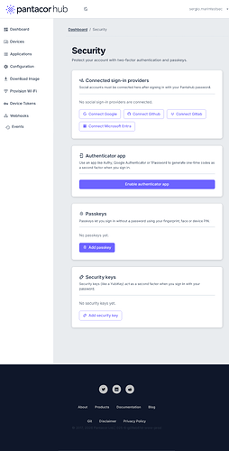 Security settings page