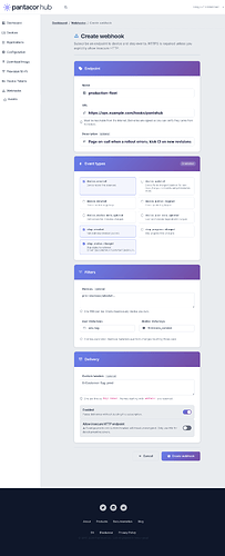 Create webhook form